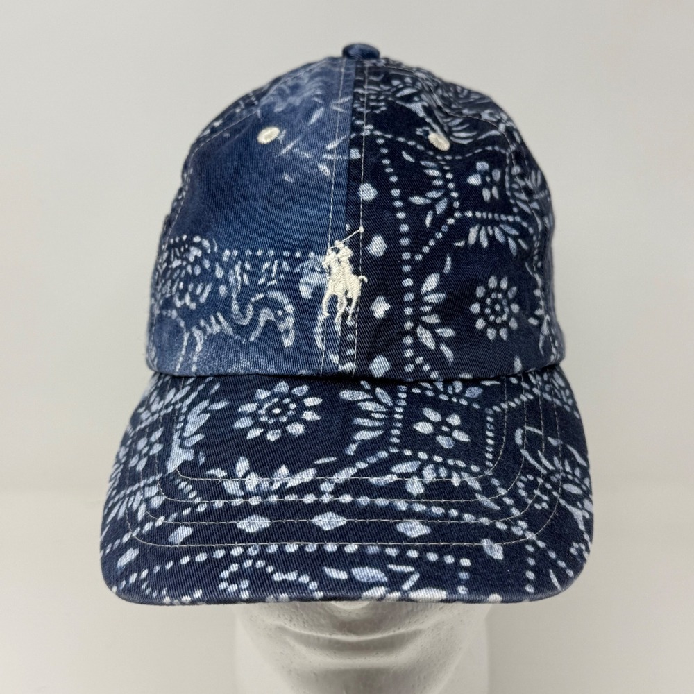 Polo Ralph Lauren Mens Indigo Blue Bandana Paisley Cotton Baseball Cap Hat OSFA